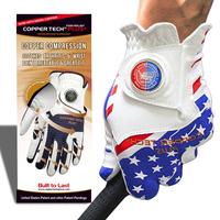 Copper Tech Plus Men's Golf Gloves (1 Pack) - USA Flag Golf Glove with Ball Marker - 100% AAA Synthetic Tacky Leather Golf Gl...