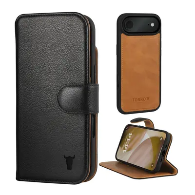 Apple iPhone Air 2-in-1 Leather Wallet Case (with Detachable Cover & MagSafe Compatible) - Black