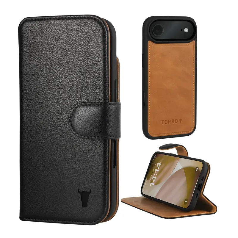 Apple iPhone Air 2-in-1 Leather Wallet Case (with Detachable Cover & MagSafe Compatible) - Black