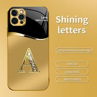Suitable for [iPhone 12 Pro Max] New high-end gold letter glass mobile phone case New business simple metal paint electroplat...