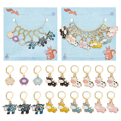 2 Sets 2 Style Cow & Sheep Alloy Enamel Charm Locking Stitch Marker
