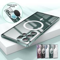[Free !ship] For Samsung Galaxy S25 Ultra S24 S23 S22 5G S21 S20 Plus Case For Magsafe Metal Frame + with Safety Lock Absorpt...