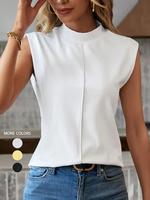 Women's Solid Color Mock Neck Top, Casual Elegant Fitted Sleeveless Top for Summer, Ladies Clothes for Daily Wear, Womenswear...