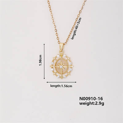 Elegan Brass Micro Pave Cubic Zirconia Oval with Star Pendant Necklace for Women