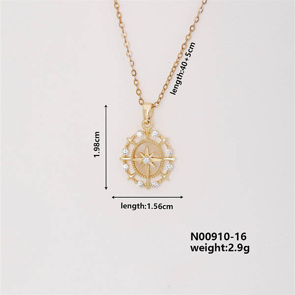 Elegan Brass Micro Pave Cubic Zirconia Oval with Star Pendant Necklace for Women