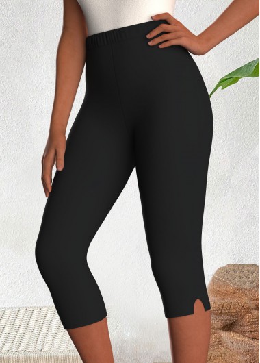 Modlily Black High Waisted Capri Elastic Waist Leggings - L