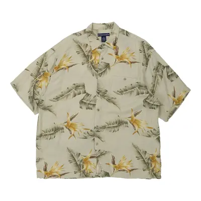 Holland America Line Floral Hawaiian Shirt - XL Beige Viscose