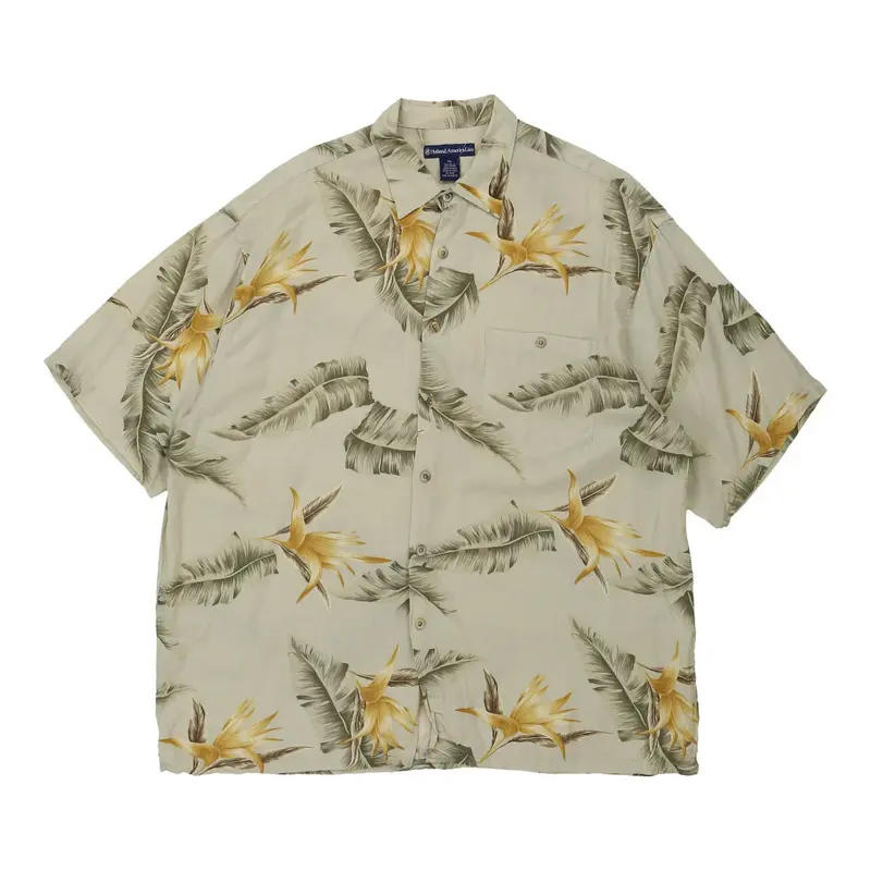 Holland America Line Floral Hawaiian Shirt - XL Beige Viscose