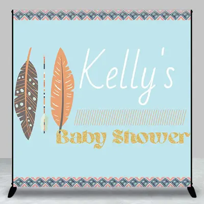 Feather Indian Arrow Blue Custom Baby Shower Backdrop - Aperturee