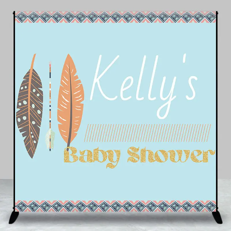 Feather Indian Arrow Blue Custom Baby Shower Backdrop - Aperturee