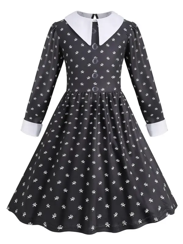 Girls Ditsy Floral Print Long Sleeve Collar Dress, Elegant Fashion Casual Button Decor A Line Dress for Daily Outdoor Wear, G...