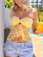 Women's Floral Decor Tube Top, Fashion Casual Sleeveless Strapless Top for Summer, Women's Clothing for Beach Holiday, Womens...