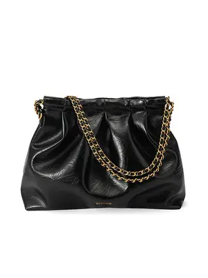 Smting drawstring chain ruched tote bag