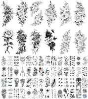 68 Sheets of Realistic Black Rose Peony Temporary Tattoos: Body Art for Women, Arm Sleeves with Snake-Inspired Floral Sketch ...
