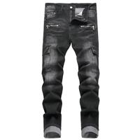 JUNBAOSS Men's Biker Zipper Deco Jeans, Mens Slim Fit Stretch Jeans Ripped Skinny Jeans for Men, Casual Fashion Straight Leg ...
