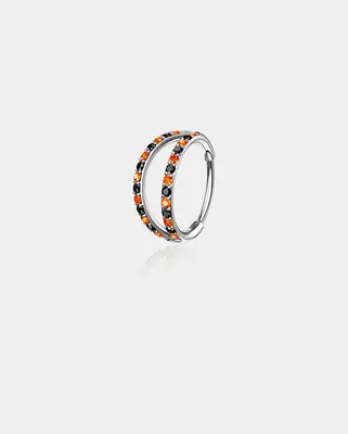 20G Black Double Hoop Nose Ring - Black-Red CZ / 9mm