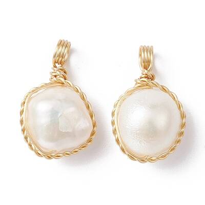 Natural Cultured Freshwater Pearl Copper Wire Wrapped Pendants