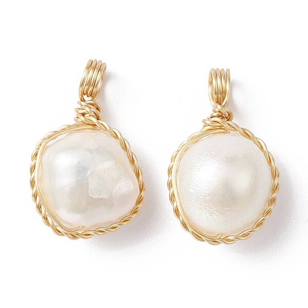 Natural Cultured Freshwater Pearl Copper Wire Wrapped Pendants