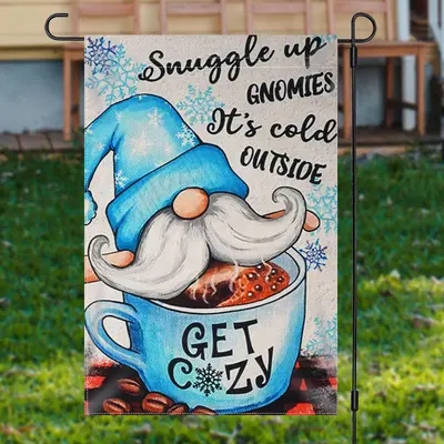 Get Cazy Cup Gnome Snowflake Christmas Garden Flag - Aperturee