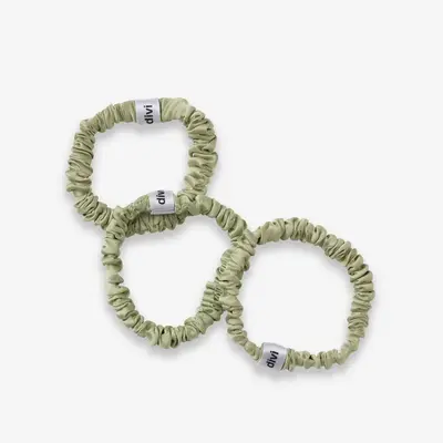 Divi Printed Fabric Scrunchies for Women, Set of 3 Silky Hair Accessories in Stylish Divi Green - 1 Pack