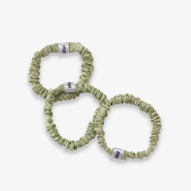 Divi Printed Fabric Scrunchies for Women, Set of 3 Silky Hair Accessories in Stylish Divi Green - 1 Pack