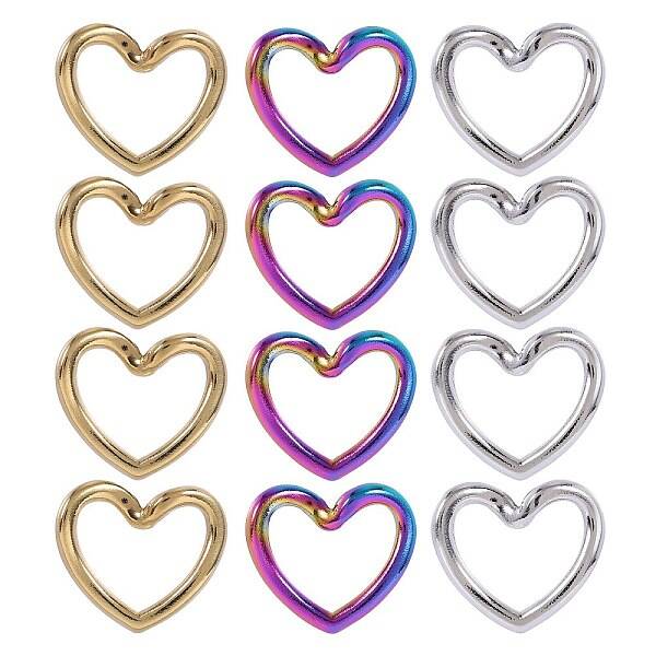 12Pcs 3 Colors 304 Stainless Steel Link Rings