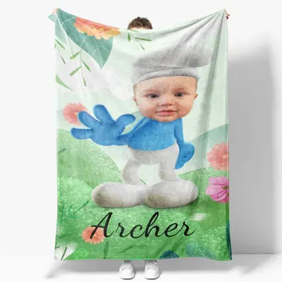 Personalized Smurfs Face Green Flower Soft Blanket - Lofaris