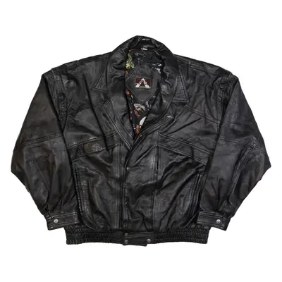 APOLLO Mens Biker Jacket Black Leather L