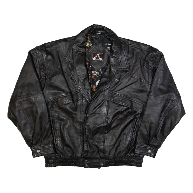 APOLLO Mens Biker Jacket Black Leather L