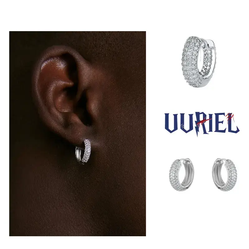 UUJ Bubble Zirconia Round Hip Hop Earrings for Men Women Thick Studs Flat Pierced Jewelry