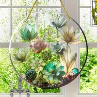 Succulent Plant Design Hanging Dream Catcher, 1 Count Round Acrylic Hanging Ornament, Hanging Decor for Home Office Garden, H...