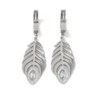 Feather 304 Stainless Steel Polymer Clay Rhinestone Dangle Earrings