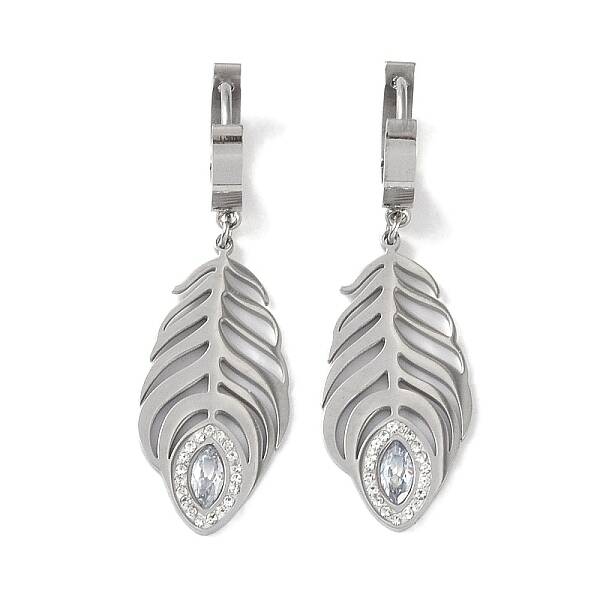 Feather 304 Stainless Steel Polymer Clay Rhinestone Dangle Earrings