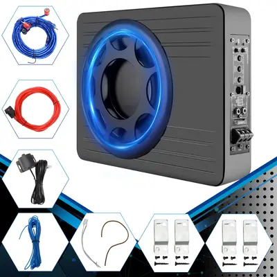 10 Inch 800W Car Subwoofer,Slim Under Seat Car Subwoofer Powered, High/Low Level Input, Car/Truck Car Audio Subwoofer Sub Bui...