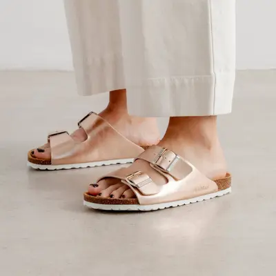 Marbella Vegan Leather Slip On Cork Sandal - Metallic Rose | Select Size: 7 US (38EU) | Color: Metallic Rose