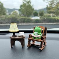 Cute Frog & Chiar Design Car Ornament, 1 Set Mini Cartoon Animal Decoration, Car Interior Decoration Accessories for Home Off...
