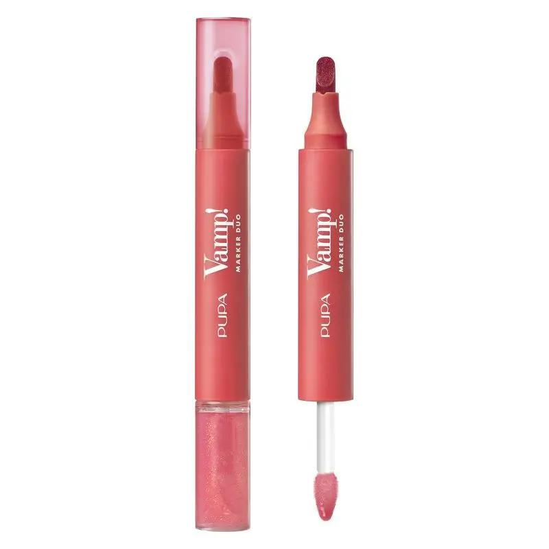 Pupa Vamp! Marker Duo - Lip marker and oily lip gloss 004 - Spicy Raspberry 4 ml