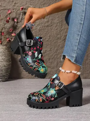 Women's Preppy Style Solid Color Platform High Heel Shoes, 1 Pair Casual Lightweight Comfortable Heeled Shoes, Stylish All-ma...