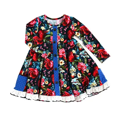Aria BUTTON DRESS Floral Long Sleeve Twirl Dress Toddler Girls GIgi and Max