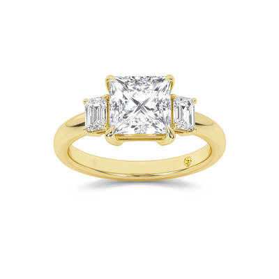 Moonbeam Three Stone Princess Cut Lab Grown Diamond Engagement Ring | 14K Yellow Gold 3 1/2 CT. TW.