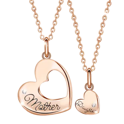 EUDORA S925 Harmony 'Mother & Daughter' Heart Pendants, Luxury Cubic Zirconia Necklace Set, Meaningful Jewelry Gift, Heartfel...