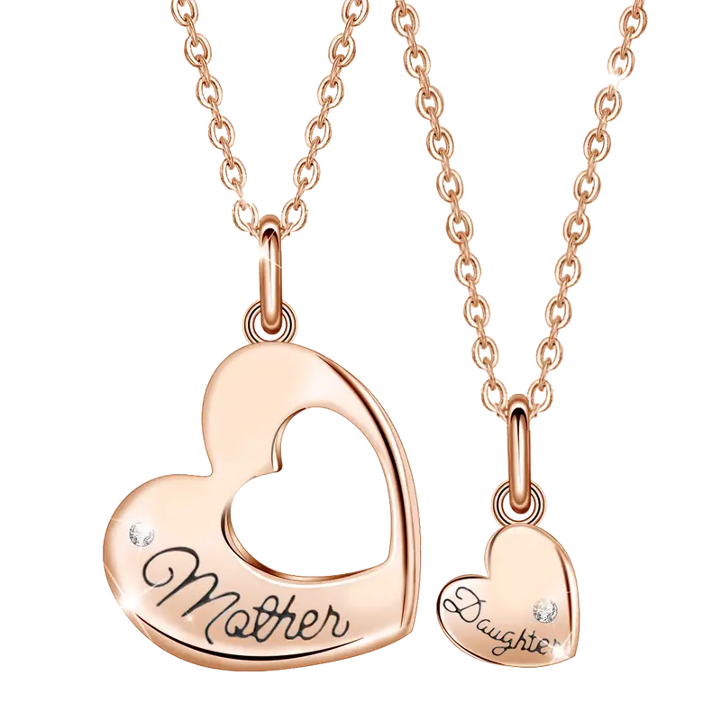 EUDORA S925 Harmony 'Mother & Daughter' Heart Pendants, Luxury Cubic Zirconia Necklace Set, Meaningful Jewelry Gift, Heartfel...