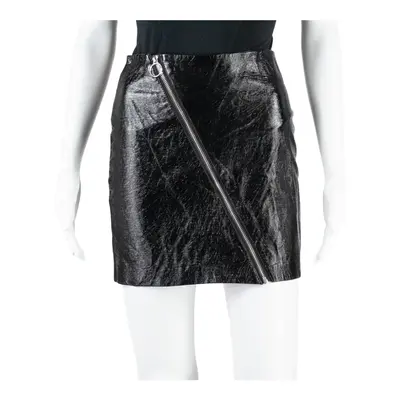 TALLY WEIJL Faux Leather Shiny Front Zip Womens Straight Skirt Black Short S