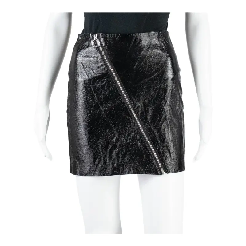TALLY WEIJL Faux Leather Shiny Front Zip Womens Straight Skirt Black Short S
