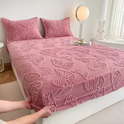 Butterfly Pattern Bedding Set, 3 Counts/set Including 1 Count Fitted Sheet & 2 Counts Pillowcase without Filler, Soft Warm Be...
