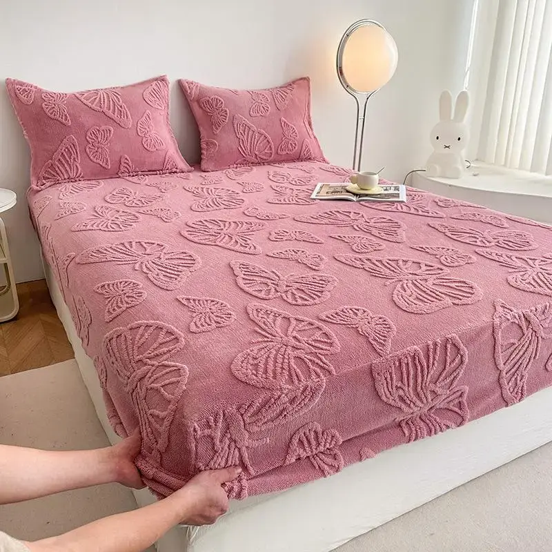 Butterfly Pattern Bedding Set, 3 Counts/set Including 1 Count Fitted Sheet & 2 Counts Pillowcase without Filler, Soft Warm Be...