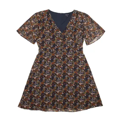 MADEWELL Fit & Flare Dress Brown Floral Short Sleeve Short Womens UK 4