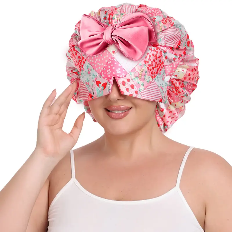 SeSe Code Satin Hair Bonnet for Sleeping with Detachable Eye Mask - Non-Slip Hair Wrap for Curly Hair