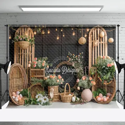 Black Wooden Door Arched Shelf Easter Egg Backdrop - Aperturee