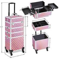Yaheetech 4-in-1 Professional Rolling Makeup Train Case Extra-large 4-Tiered Aluminum Cosmetic Trolley Storage on Wheels Cosm...